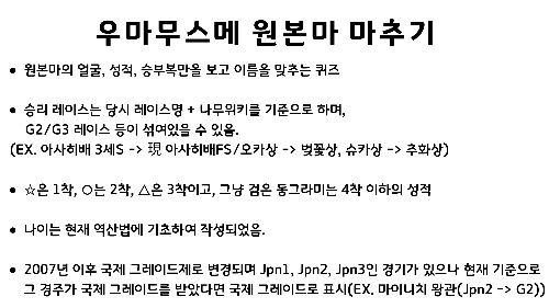 우마무스메 원본마/성적/승부복 보고 마추기